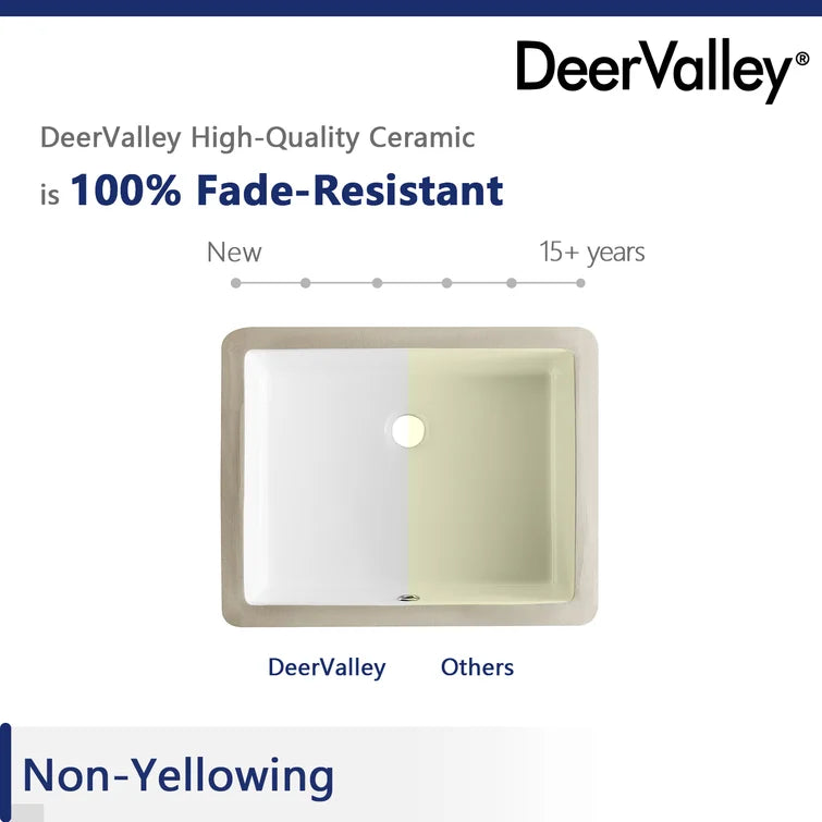 DeerValley Bath DeerValley DV-1U202 Ursa 22*15.5 White Ceramic Undermount Rectangular Space-Saving Bathroom Sink with Overflow Undermount Sinks