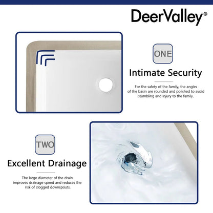 DeerValley Bath DeerValley DV-1U202 Ursa 22*15.5 White Ceramic Undermount Rectangular Space-Saving Bathroom Sink with Overflow Undermount Sinks