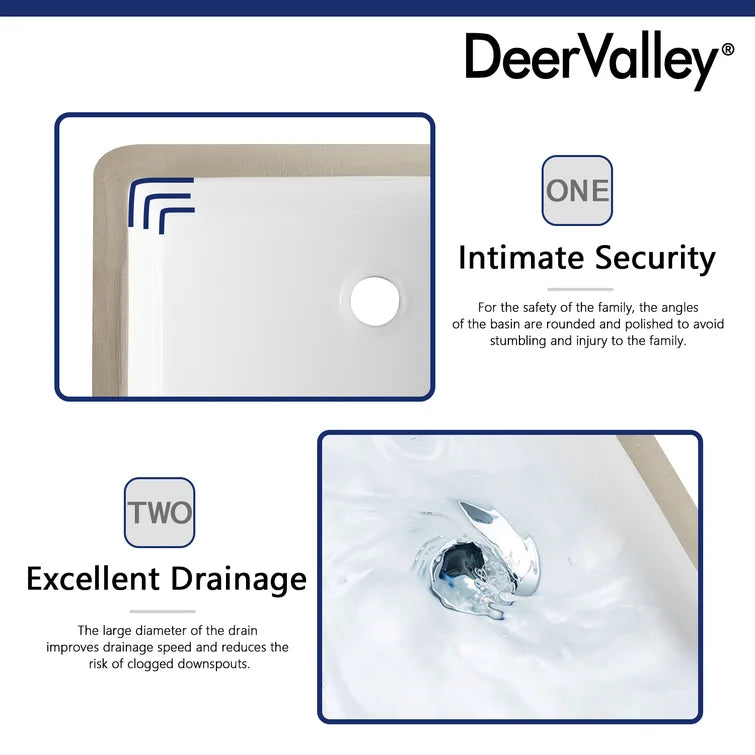 DeerValley Bath DeerValley DV-1U202 Ursa 22*15.5 White Ceramic Undermount Rectangular Space-Saving Bathroom Sink with Overflow Undermount Sinks