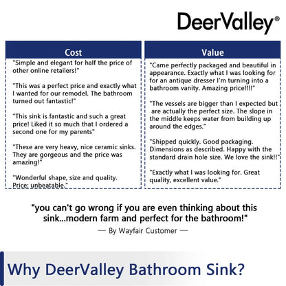 DeerValley Bath DeerValley DV-1V031 Ally Ceramic Sleek Rectangular Bathroom Vessel Sink Vessel Sink
