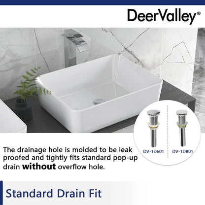 DeerValley Bath DeerValley DV-1V031 Ally Ceramic Sleek Rectangular Bathroom Vessel Sink Vessel Sink