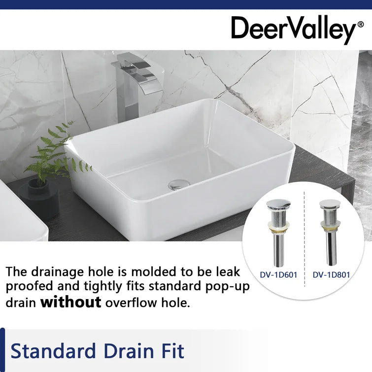 DeerValley Bath DeerValley DV-1V031 Ally Ceramic Sleek Rectangular Bathroom Vessel Sink Vessel Sink