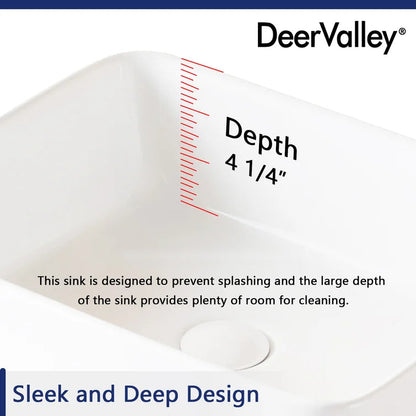 DeerValley Bath DeerValley DV-1V031 Ally Ceramic Sleek Rectangular Bathroom Vessel Sink Vessel Sink