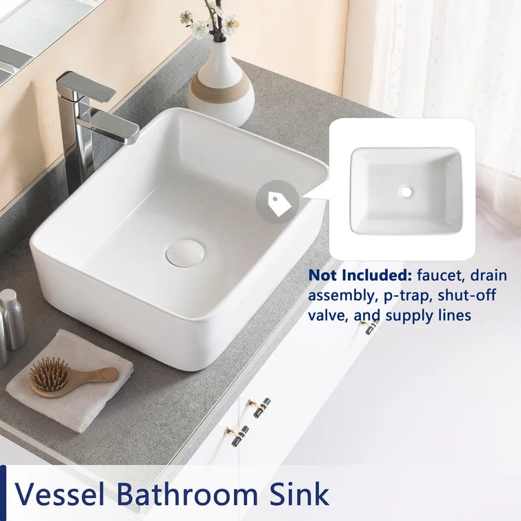 DeerValley Bath DeerValley DV-1V031 Ally Ceramic Sleek Rectangular Bathroom Vessel Sink Vessel Sink