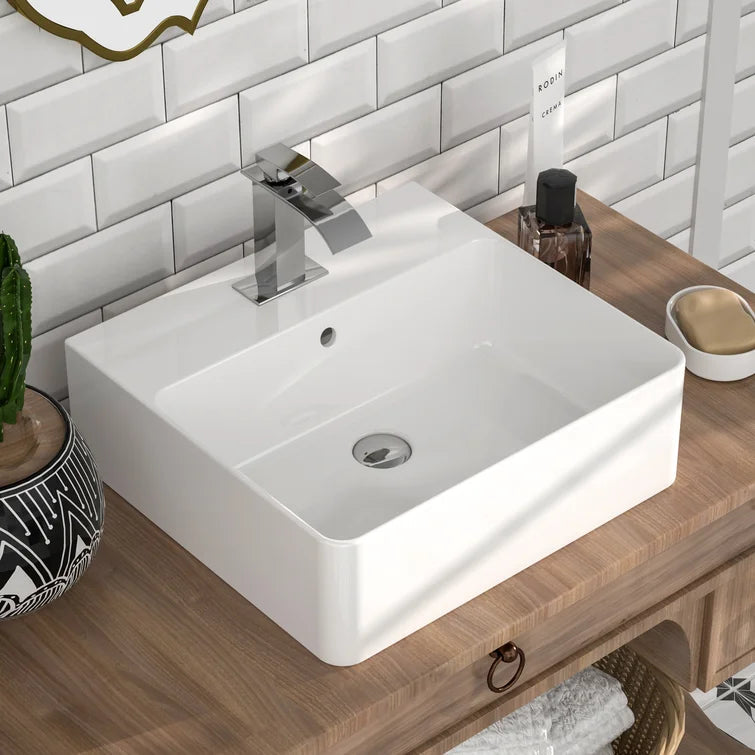 DeerValley Bath DeerValley DV-1V231 Dynasty White China Ceramic Rectangular Glazed Vessel Bathroom Sink with Overflow Hole Vessel sink