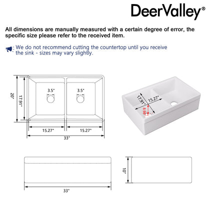 32.87" L x 20" W Rectangular Workstation Farmhouse Kitchen Sink, Easy-Cleaning With Multiple Colors