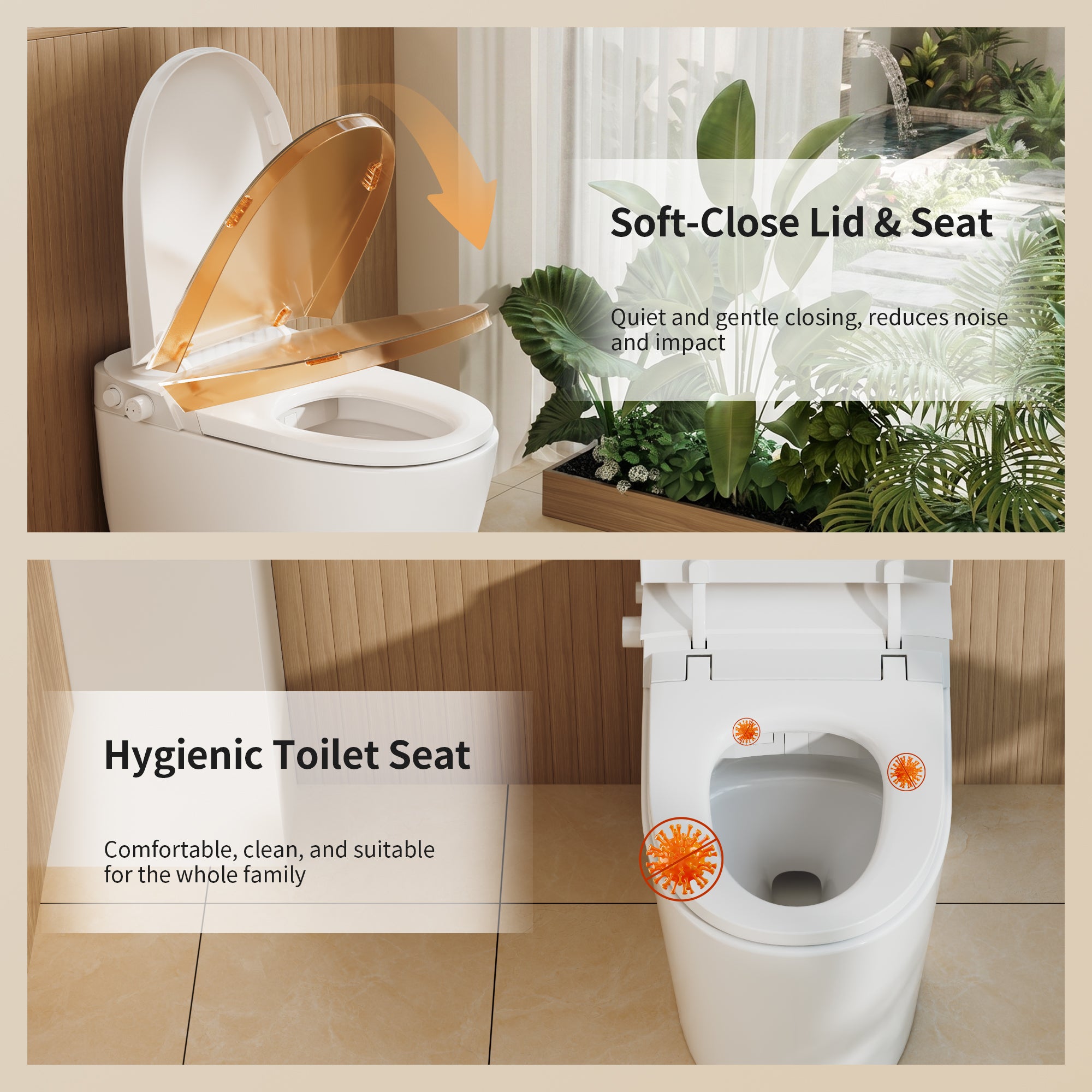 DeerValley DV-1S0453 Smart Bidet Toilet, Non-Electric Chair Height Soft Close, 1.28 GPF