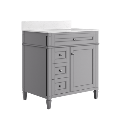 DeerValley 30 Inch Bathroom Vanity with Sink and Backsplash, Pre-Assembled Modern Bath Cabinet with Storage, Soft Close Doors, White / Light Gray