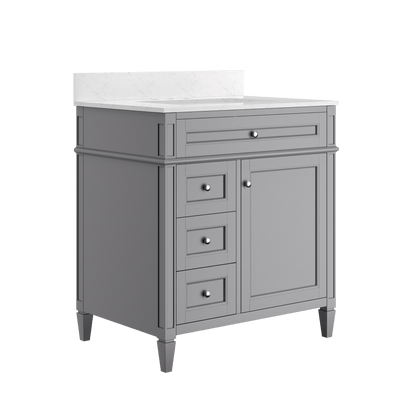 DeerValley 30 Inch Bathroom Vanity with Sink and Backsplash, Pre-Assembled Modern Bath Cabinet with Storage, Soft Close Doors, White / Light Gray