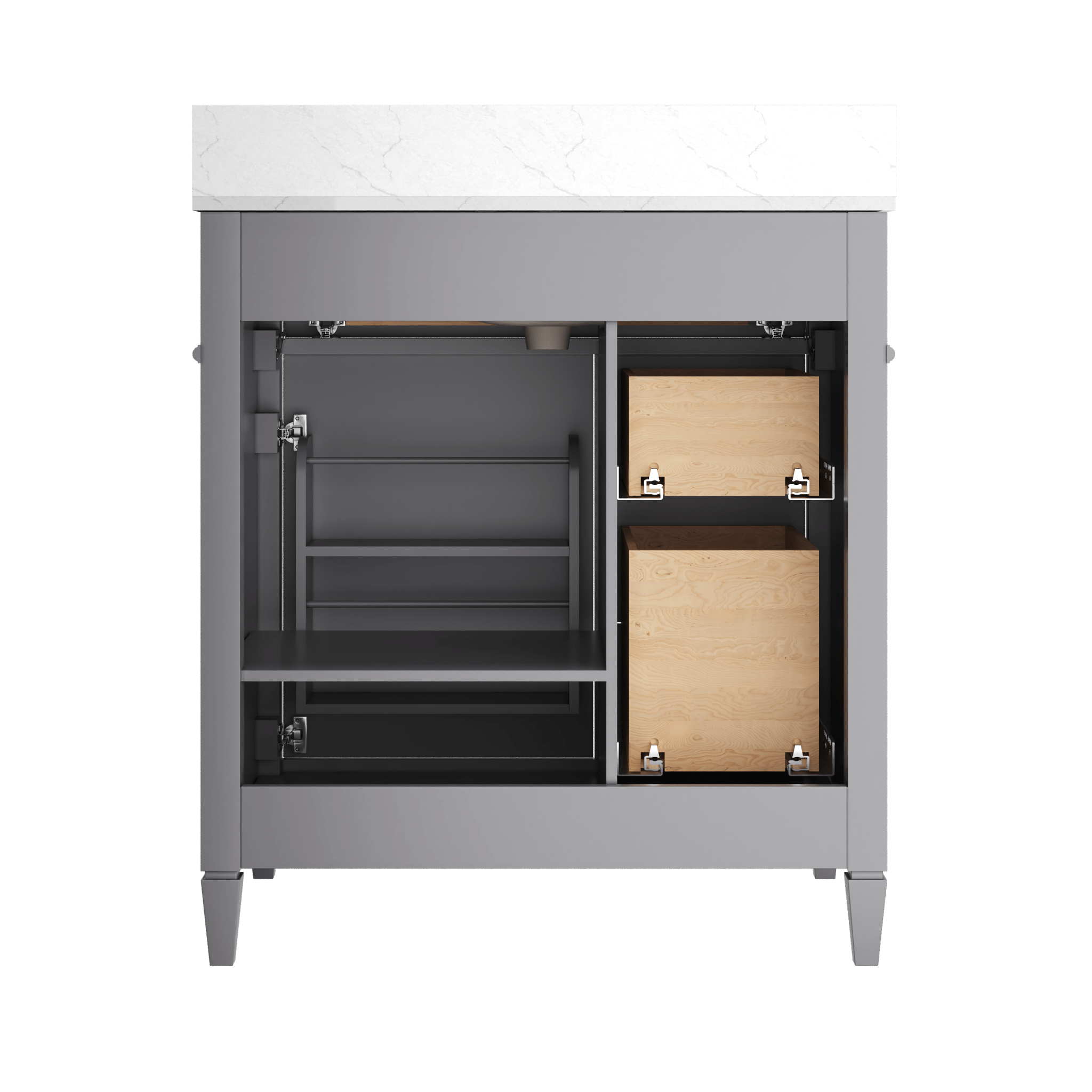 DeerValley 30 Inch Bathroom Vanity with Sink and Backsplash, Pre-Assembled Modern Bath Cabinet with Storage, Soft Close Doors, White / Light Gray