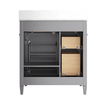 DeerValley 30 Inch Bathroom Vanity with Sink and Backsplash, Pre-Assembled Modern Bath Cabinet with Storage, Soft Close Doors, White / Light Gray