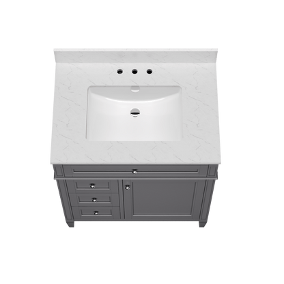 DeerValley 30 Inch Bathroom Vanity with Sink and Backsplash, Pre-Assembled Modern Bath Cabinet with Storage, Soft Close Doors, White / Light Gray