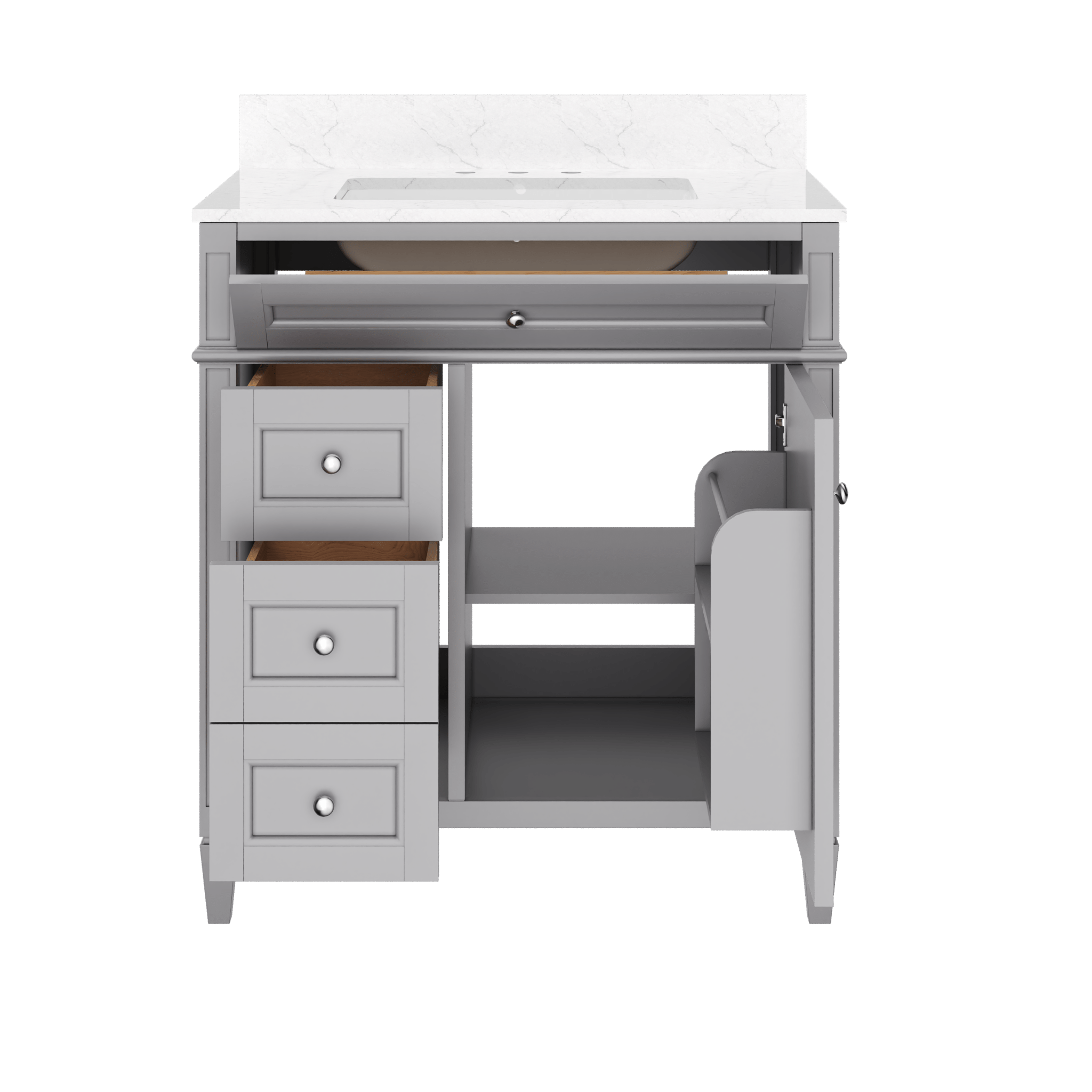 DeerValley 30 Inch Bathroom Vanity with Sink and Backsplash, Pre-Assembled Modern Bath Cabinet with Storage, Soft Close Doors, White / Light Gray