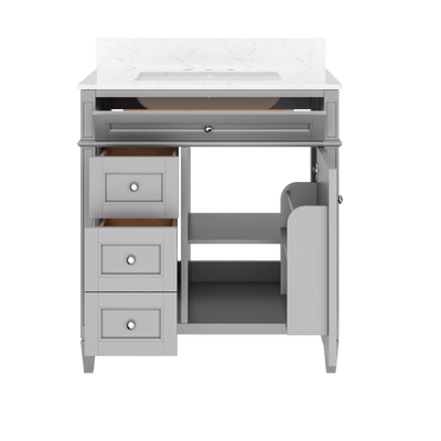 DeerValley 30 Inch Bathroom Vanity with Sink and Backsplash, Pre-Assembled Modern Bath Cabinet with Storage, Soft Close Doors, White / Light Gray