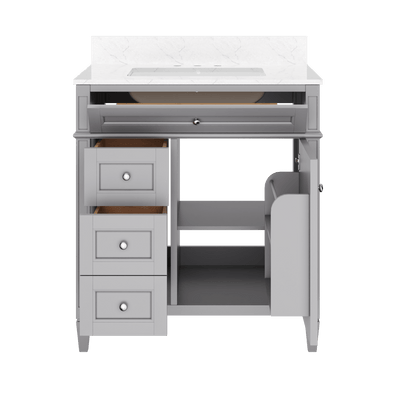 DeerValley 30 Inch Bathroom Vanity with Sink and Backsplash, Pre-Assembled Modern Bath Cabinet with Storage, Soft Close Doors, White / Light Gray