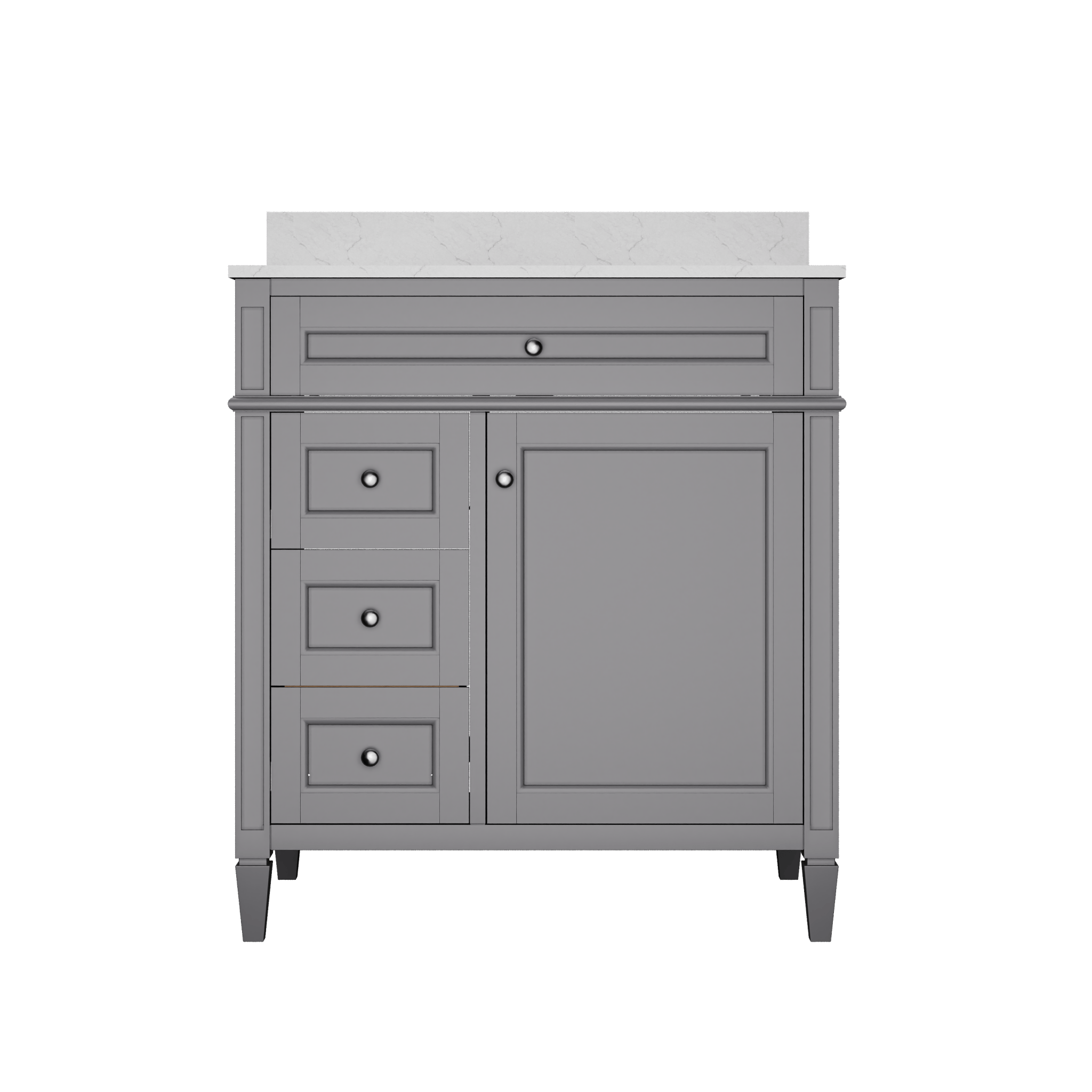 DeerValley 30 Inch Bathroom Vanity with Sink and Backsplash, Pre-Assembled Modern Bath Cabinet with Storage, Soft Close Doors, White / Light Gray