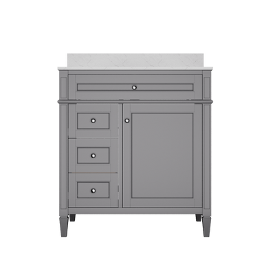 DeerValley 30 Inch Bathroom Vanity with Sink and Backsplash, Pre-Assembled Modern Bath Cabinet with Storage, Soft Close Doors, White / Light Gray