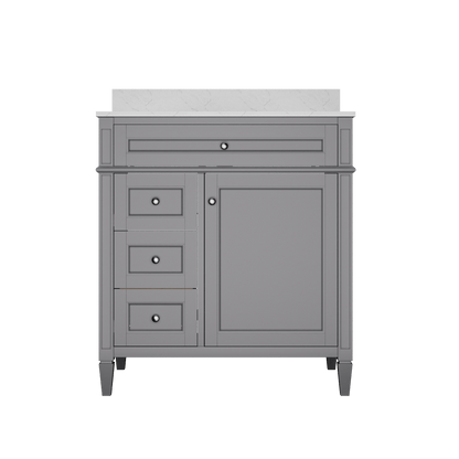 DeerValley 30 Inch Bathroom Vanity with Sink and Backsplash, Pre-Assembled Modern Bath Cabinet with Storage, Soft Close Doors, White / Light Gray