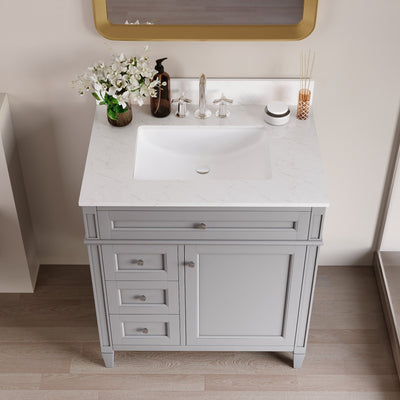 DeerValley 30 Inch Bathroom Vanity with Sink and Backsplash, Pre-Assembled Modern Bath Cabinet with Storage, Soft Close Doors, White / Light Gray