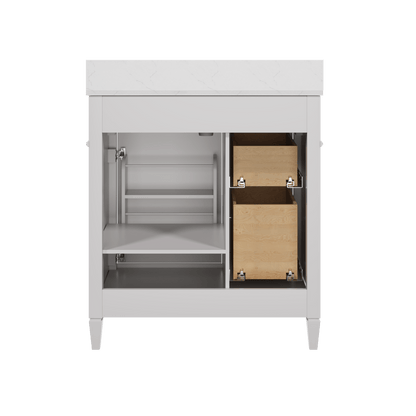 DeerValley 30 Inch Bathroom Vanity with Sink and Backsplash, Pre-Assembled Modern Bath Cabinet with Storage, Soft Close Doors, White / Light Gray