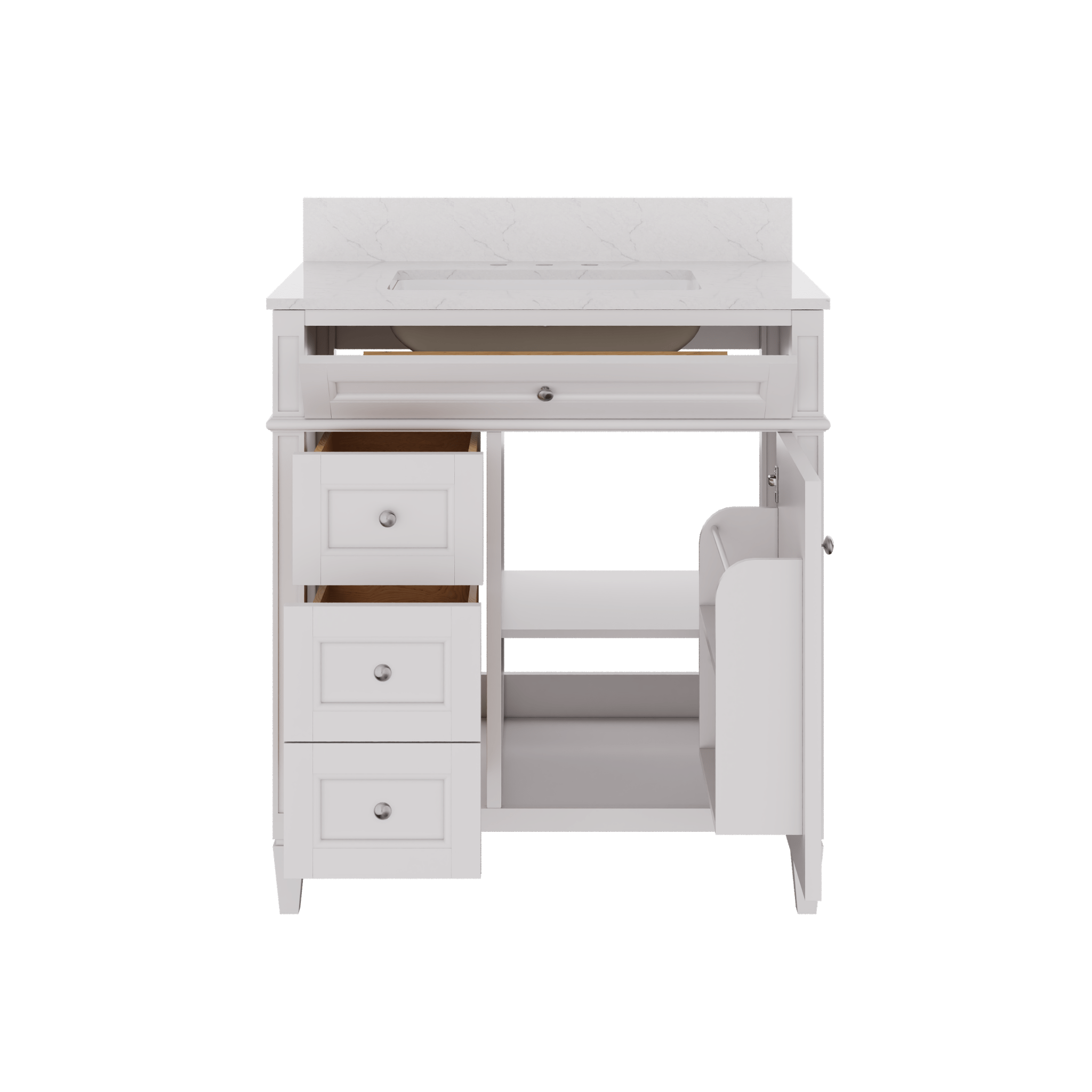 DeerValley 30 Inch Bathroom Vanity with Sink and Backsplash, Pre-Assembled Modern Bath Cabinet with Storage, Soft Close Doors, White / Light Gray