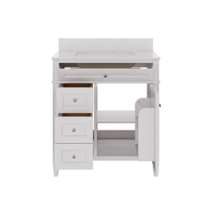 DeerValley 30 Inch Bathroom Vanity with Sink and Backsplash, Pre-Assembled Modern Bath Cabinet with Storage, Soft Close Doors, White / Light Gray