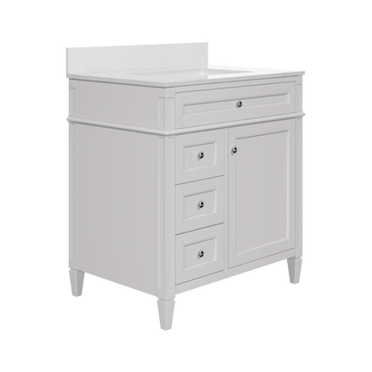 DeerValley 30 Inch Bathroom Vanity with Sink and Backsplash, Pre-Assembled Modern Bath Cabinet with Storage, Soft Close Doors, White / Light Gray