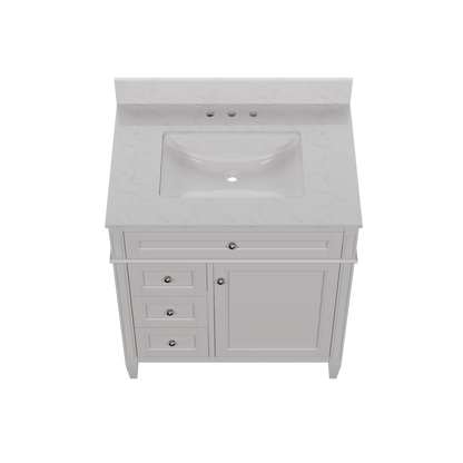 DeerValley 30 Inch Bathroom Vanity with Sink and Backsplash, Pre-Assembled Modern Bath Cabinet with Storage, Soft Close Doors, White / Light Gray
