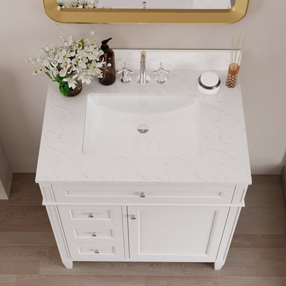 DeerValley 30 Inch Bathroom Vanity with Sink and Backsplash, Pre-Assembled Modern Bath Cabinet with Storage, Soft Close Doors, White / Light Gray