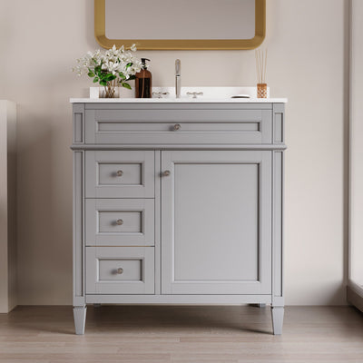 DeerValley 30 Inch Bathroom Vanity with Sink and Backsplash, Pre-Assembled Modern Bath Cabinet with Storage, Soft Close Doors, White / Light Gray