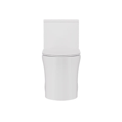 DeerValley Compact One-Piece Toilet for Small Bathrooms, Rimless Bowl Modern Elongated Toilet with Powerful Dual Flush, Soft-Close Seat, 12" Rough-In, High-Efficiency, Space-Saving & Quiet White Design, DV-1F0369