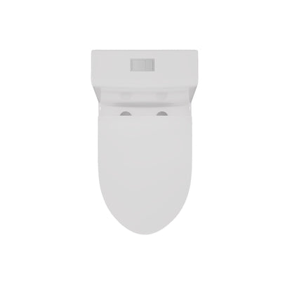 DeerValley Compact One-Piece Toilet for Small Bathrooms, Rimless Bowl Modern Elongated Toilet with Powerful Dual Flush, Soft-Close Seat, 12" Rough-In, High-Efficiency, Space-Saving & Quiet White Design, DV-1F0369