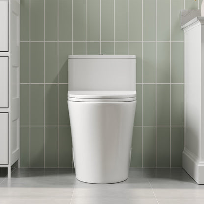 Symmetry 12 in. Rough In Size One-Piece 1/1.28 GPF Dual Flush Compact Elongated Toilet in White, Soft Close Seat Included