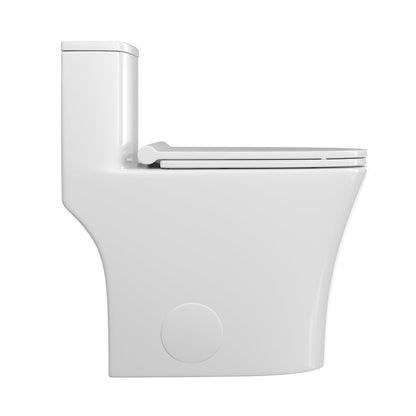 Symmetry 12 in. Rough In Size One-Piece 1/1.28 GPF Dual Flush Compact Elongated Toilet in White, Soft Close Seat Included
