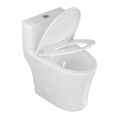 Symmetry 12 in. Rough In Size One-Piece 1/1.28 GPF Dual Flush Compact Elongated Toilet in White, Soft Close Seat Included