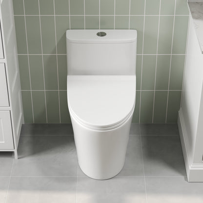 Symmetry 12 in. Rough In Size One-Piece 1/1.28 GPF Dual Flush Compact Elongated Toilet in White, Soft Close Seat Included