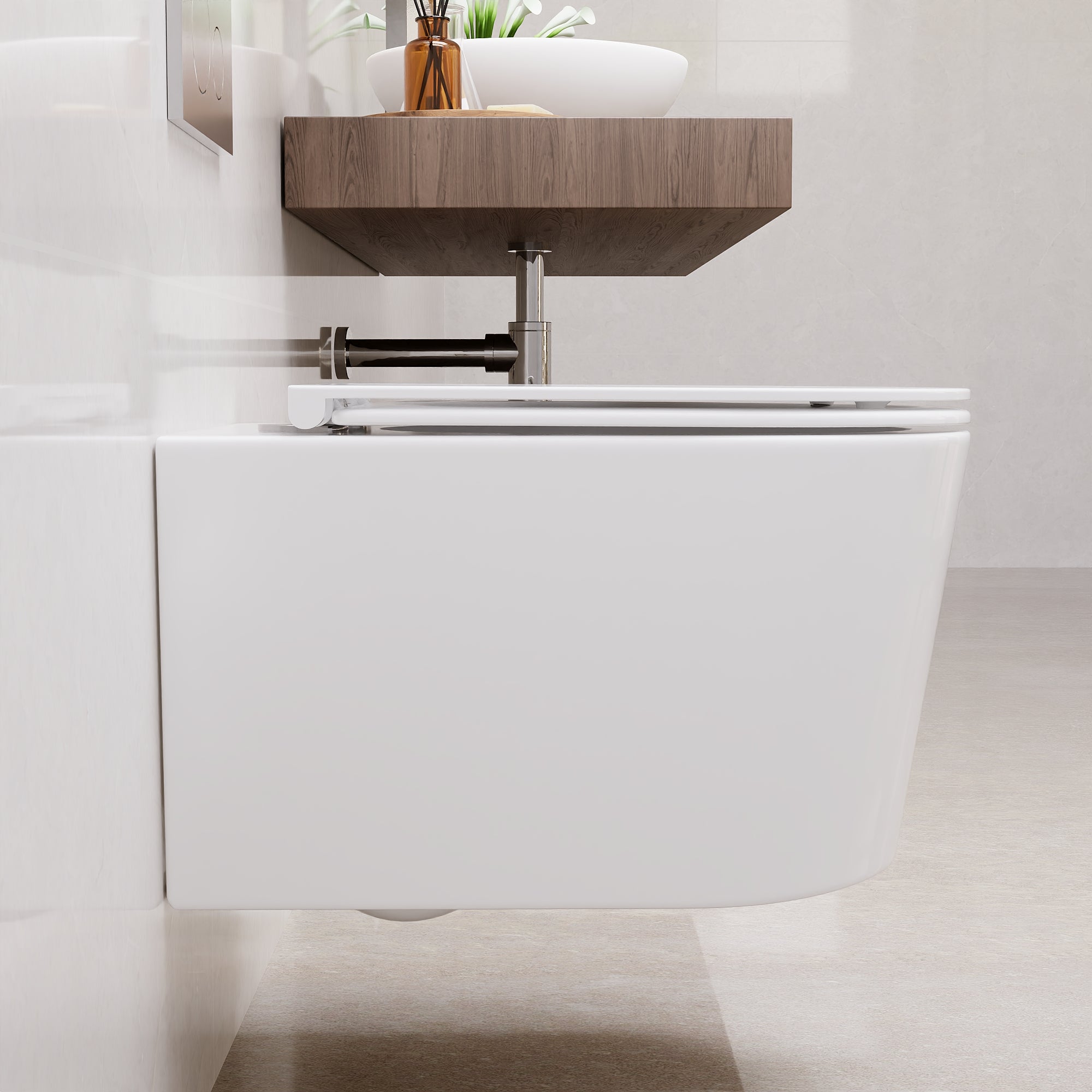 Wall-Hung Toilet with Concealed Tank Set, Rimless Dual Flush, 1.1/1.6 GPF