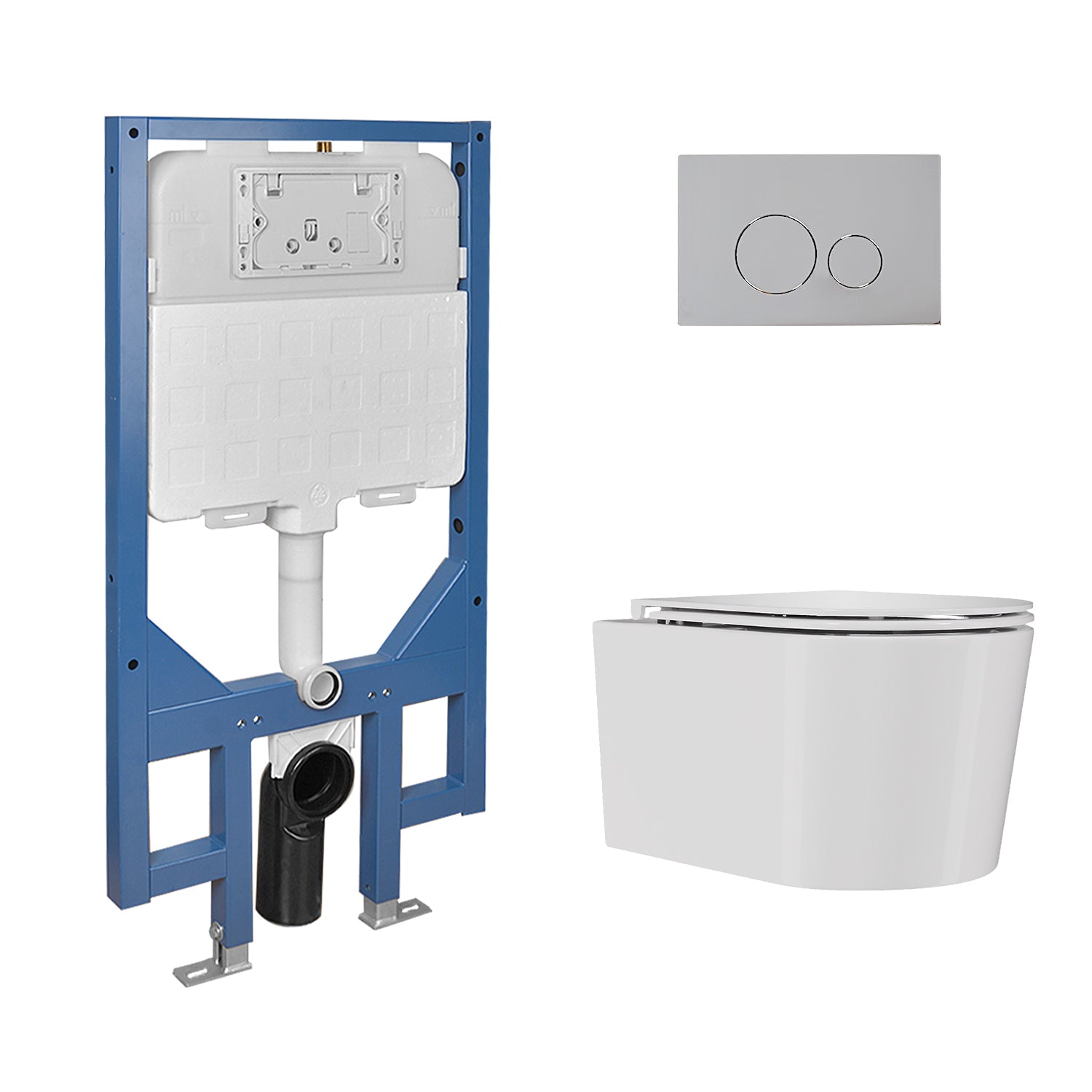 Wall-Hung Toilet with Concealed Tank Set, Rimless Dual Flush, 1.1/1.6 GPF