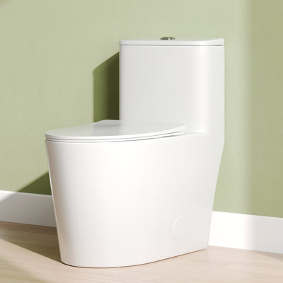 DeerValley DV-1F0385 Elongated One-Piece Toilet, 1.1/1.6?GPF Dual Flush, White Modern Skirted Toilet with Soft-Close Seat (Seat Included)