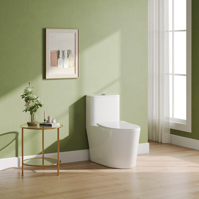 DeerValley DV-1F0385 Elongated One-Piece Toilet, 1.1/1.6?GPF Dual Flush, White Modern Skirted Toilet with Soft-Close Seat (Seat Included)