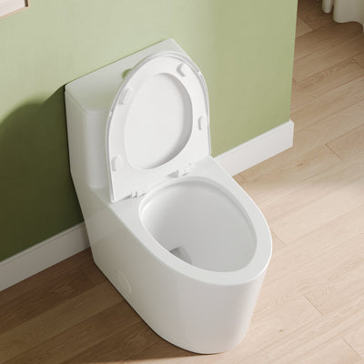 DeerValley DV-1F0385 Elongated One-Piece Toilet, 1.1/1.6?GPF Dual Flush, White Modern Skirted Toilet with Soft-Close Seat (Seat Included)