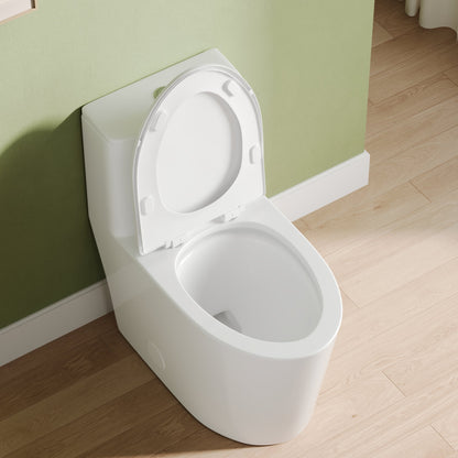 DeerValley Elongated One-Piece Toilet, 1.1/1.6 GPF Dual Flush, White Modern Skirted Toilet with Soft-Close Seat (Seat Included)