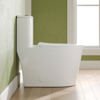 DeerValley DV-1F0385 Elongated One-Piece Toilet, 1.1/1.6?GPF Dual Flush, White Modern Skirted Toilet with Soft-Close Seat (Seat Included)