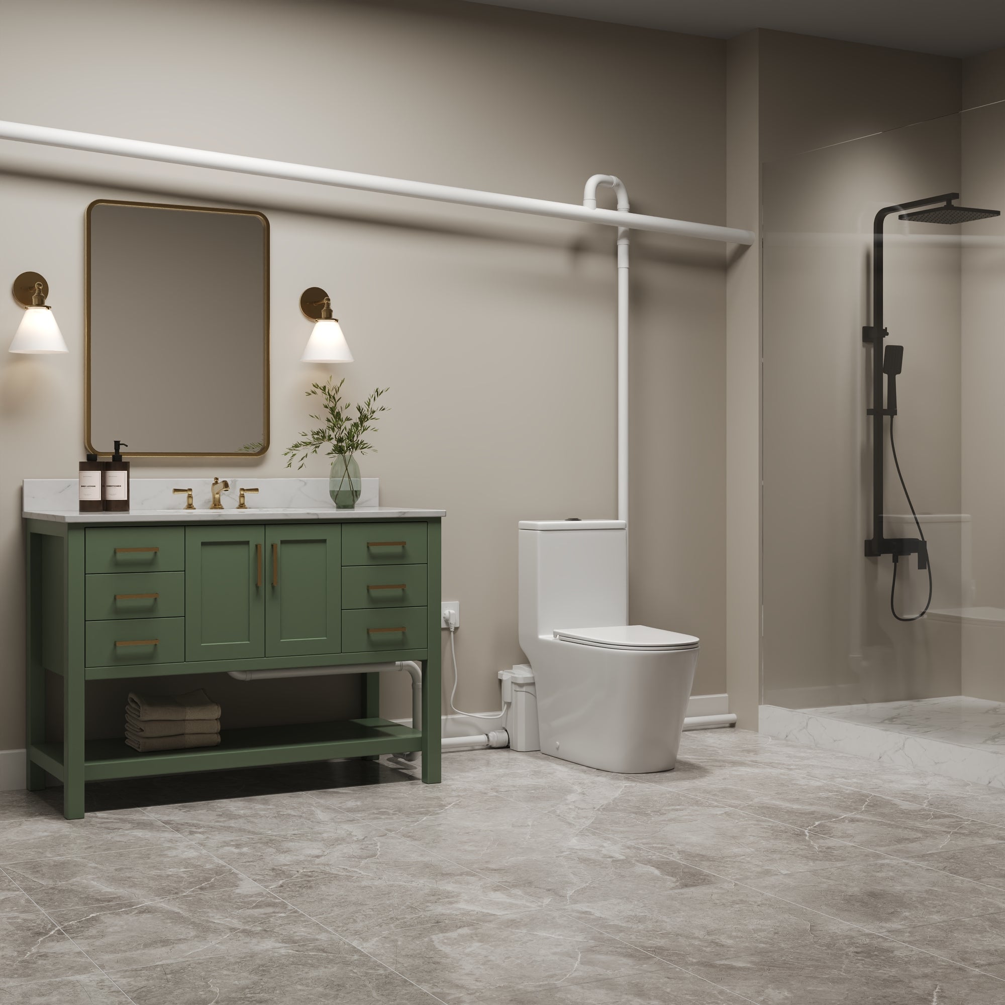 Macerating Toilet | 23ft Vertical Sewage Lift, 700W Stainless Steel Grinder, Dual Odor Control System, 1.06/1.59 GPF Dual Flush -DV-1F340ZH006