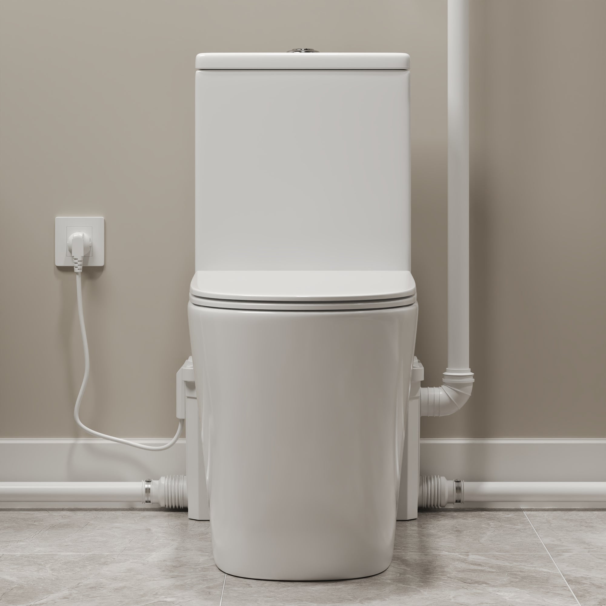 Macerating Toilet | 23ft Vertical Sewage Lift, 700W Stainless Steel Grinder, Dual Odor Control System, 1.06/1.59 GPF Dual Flush -DV-1F340ZH006