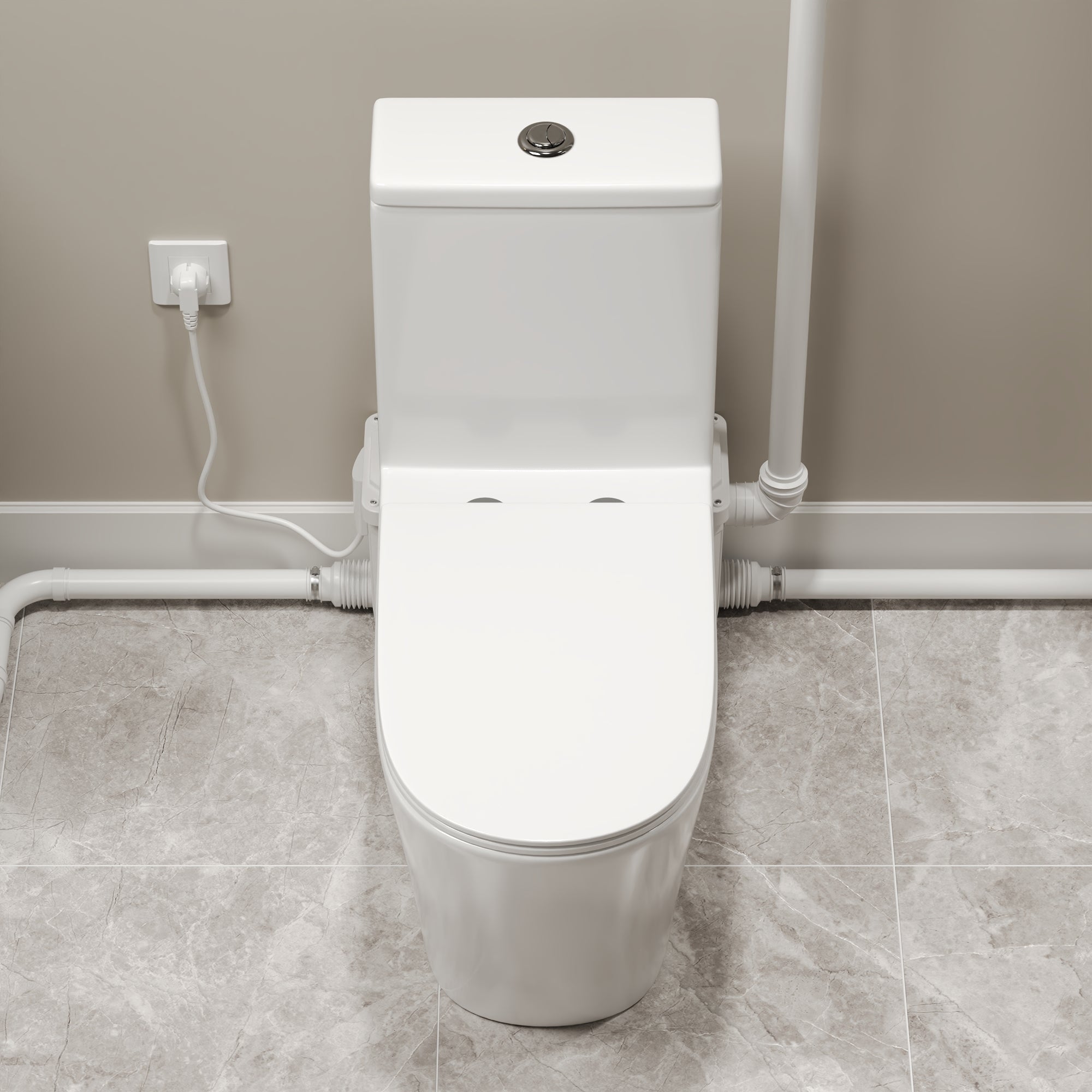 Macerating Toilet | 23ft Vertical Sewage Lift, 700W Stainless Steel Grinder, Dual Odor Control System, 1.06/1.59 GPF Dual Flush -DV-1F340ZH006