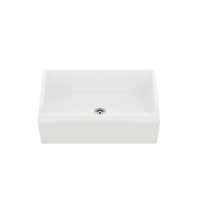 DeerValley DV-1K0259 33" L x 20" W White Farmhouse Kitchen Sink, Fireclay Apron Front Farm Sink with Sink Grid & Basket Strainer