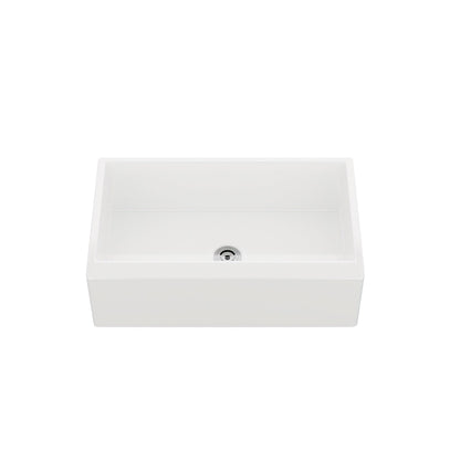 DeerValley 33" L x 20" W White Farmhouse Kitchen Sink, Fireclay Apron Front Farm Sink with Sink Grid & Basket Strainer