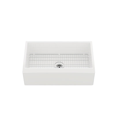 DeerValley 33" L x 20" W White Farmhouse Kitchen Sink, Fireclay Apron Front Farm Sink with Sink Grid & Basket Strainer
