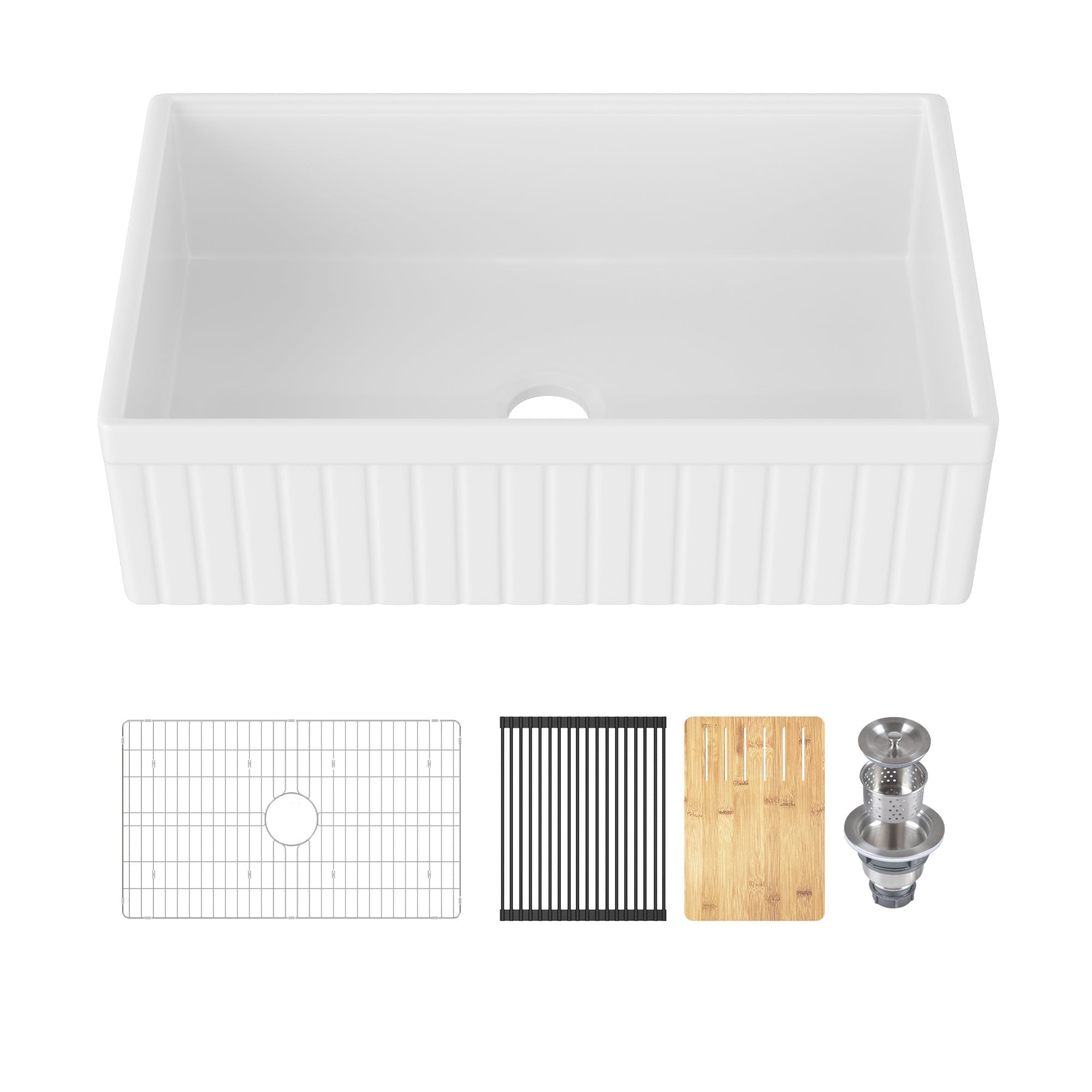 DeerValley 33" L x 20" W Farmhouse Workstation Kitchen Sink, Reversible Fireclay Deep Single Bowl Apron Front Kitchen Sink, White Undermount Farm Sink with Ledge and Accessories, DV-1K0263